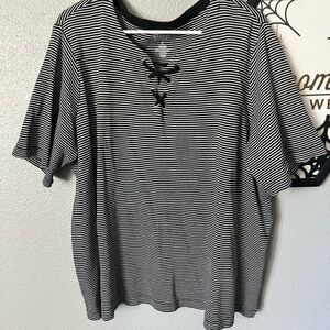 Croft & Barrow Black and White Lace-Up Tee